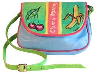 Plants: kirsch banane grün blau rot 
                    leder tasche handtasche unikat bemalt malerei handbemalt von hand bemalt, 
                    bei klick wird lightbox gestartet